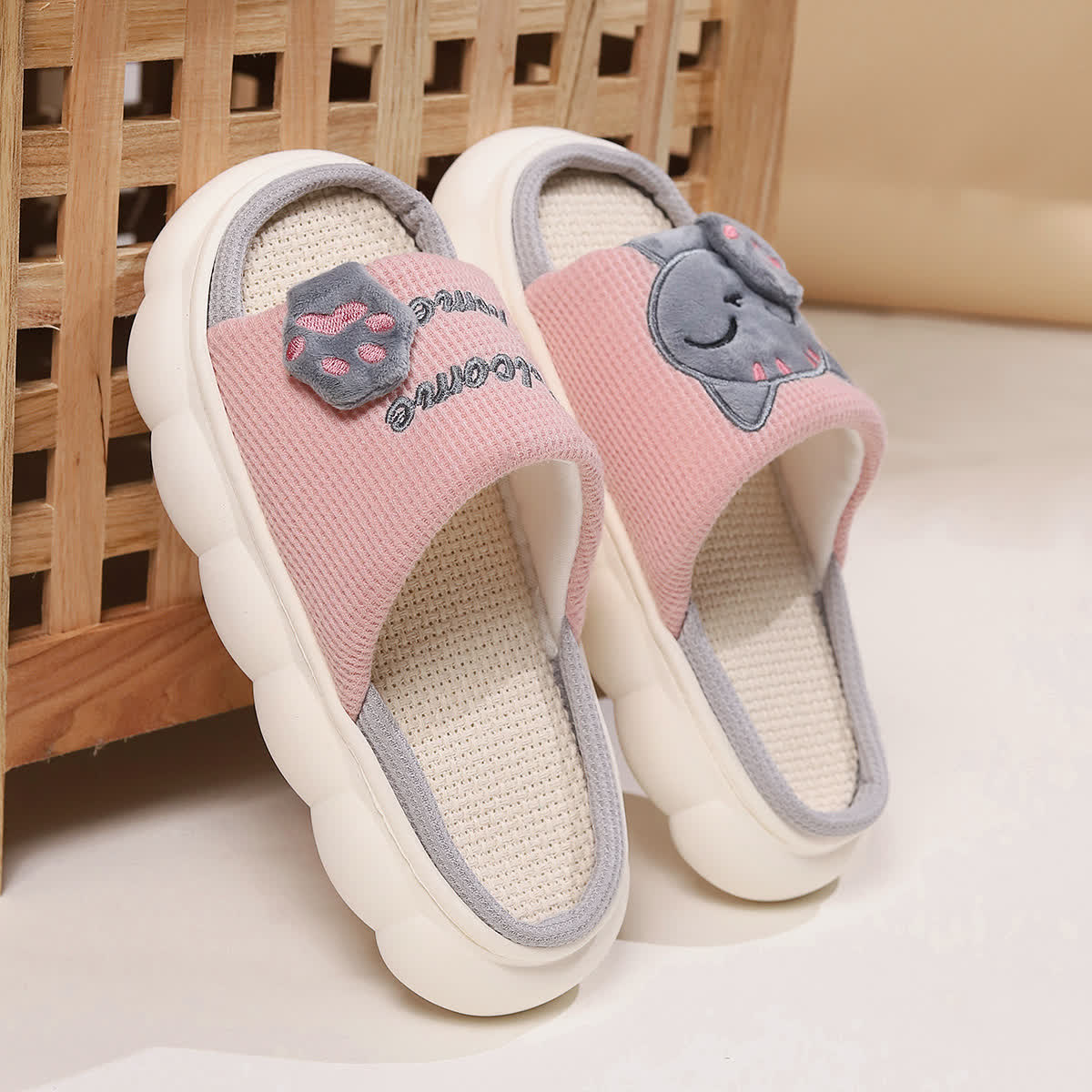 Cute Cartoon Kitten Home Slippers