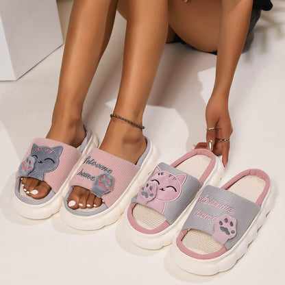 Cute Cartoon Kitten Home Slippers