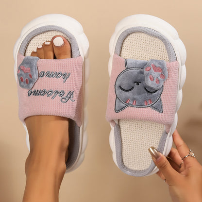 Cute Cartoon Kitten Home Slippers