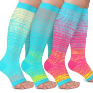 Colorful Striped Open Toe Compression Socks(3 Pairs)