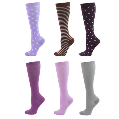 Plusock Polka Dot Heart Print Compression Socks(6 Pairs)