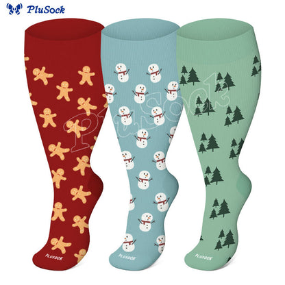 Plus Size Snowman Elk Gingerbread Man Compression Socks