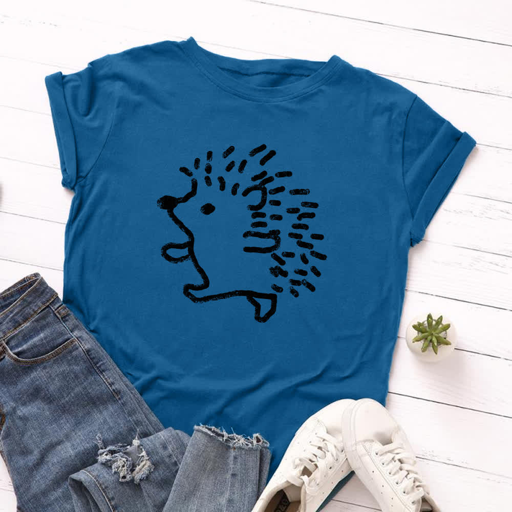 Plus Size Hedgehog Print Round Neck Short Sleeve T-Shirt