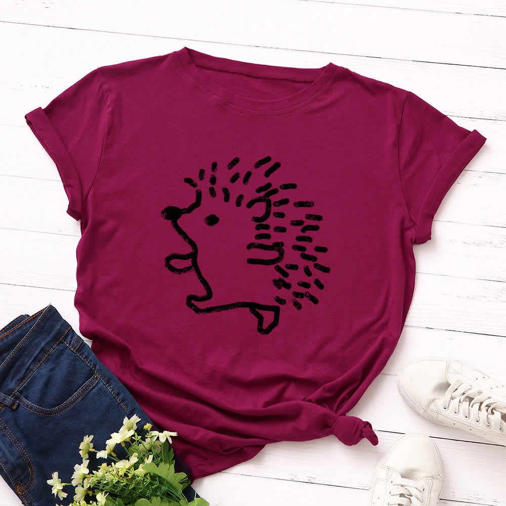 Plus Size Hedgehog Print Round Neck Short Sleeve T-Shirt
