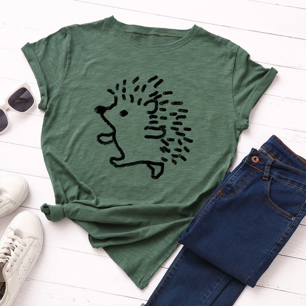 Plus Size Hedgehog Print Round Neck Short Sleeve T-Shirt