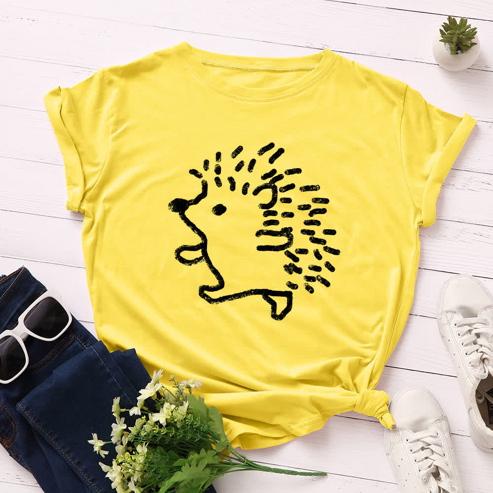 Plus Size Hedgehog Print Round Neck Short Sleeve T-Shirt