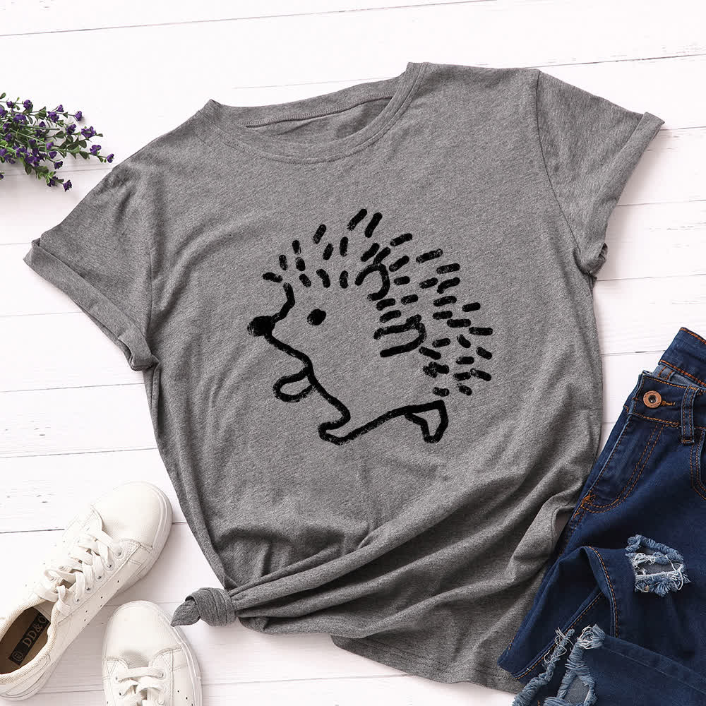 Plus Size Hedgehog Print Round Neck Short Sleeve T-Shirt