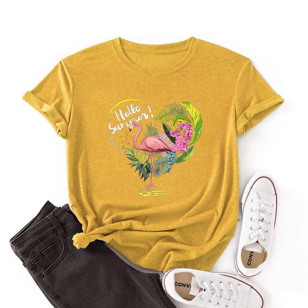 Plus Size Heart Flamingo Print Short Sleeve T-Shirt