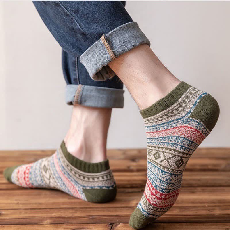 Retro Ethnic Style No Show Socks(5 Pairs)