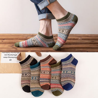 Retro Ethnic Style No Show Socks(5 Pairs)