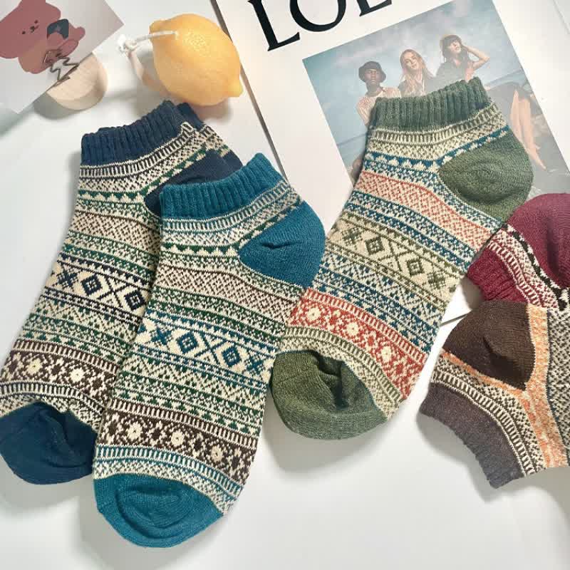 Retro Ethnic Style No Show Socks(5 Pairs)
