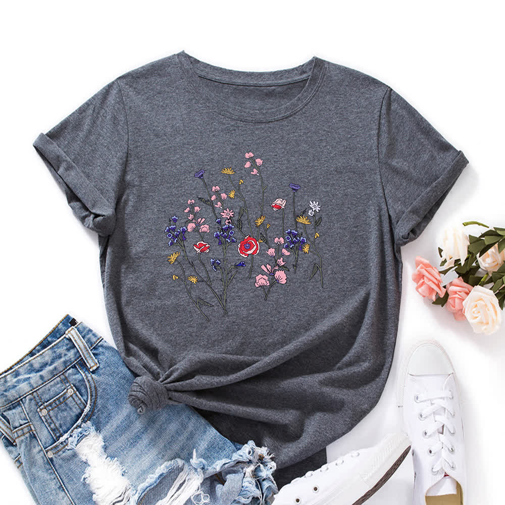 Plus Size Floral Print Short Sleeve T-Shirt