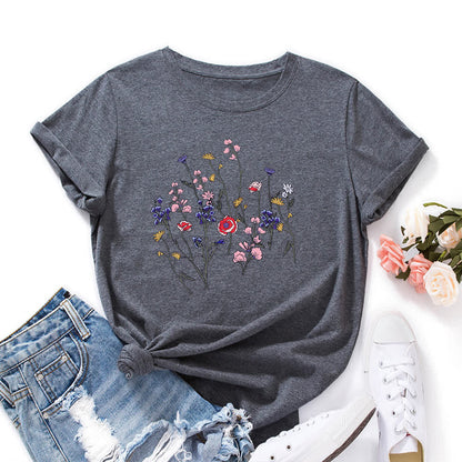 Plusock Plus Size Floral Print Short Sleeve T-Shirt