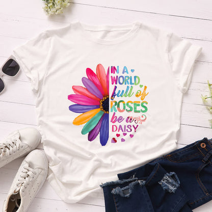 Plusock Plus Size Daisy Print Short Sleeve T-Shirt