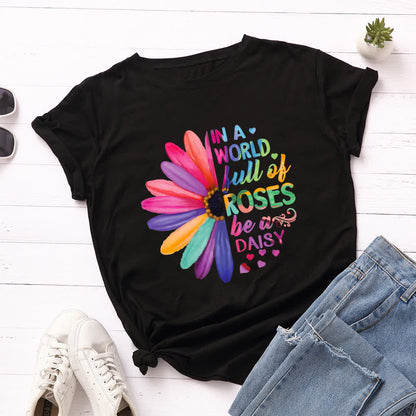 Plusock Plus Size Daisy Print Short Sleeve T-Shirt