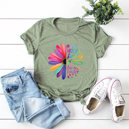 Plusock Plus Size Daisy Print Short Sleeve T-Shirt