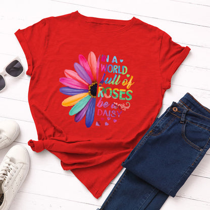 Plusock Plus Size Daisy Print Short Sleeve T-Shirt