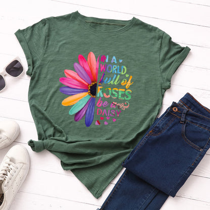 Plusock Plus Size Daisy Print Short Sleeve T-Shirt