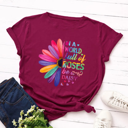 Plusock Plus Size Daisy Print Short Sleeve T-Shirt