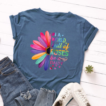 Plusock Plus Size Daisy Print Short Sleeve T-Shirt