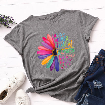 Plusock Plus Size Daisy Print Short Sleeve T-Shirt