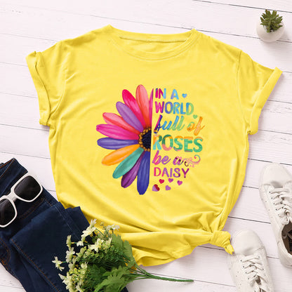 Plusock Plus Size Daisy Print Short Sleeve T-Shirt