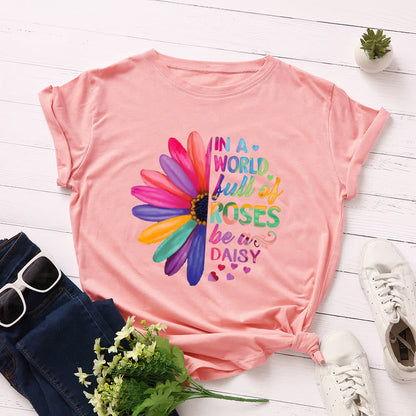 Plusock Plus Size Daisy Print Short Sleeve T-Shirt