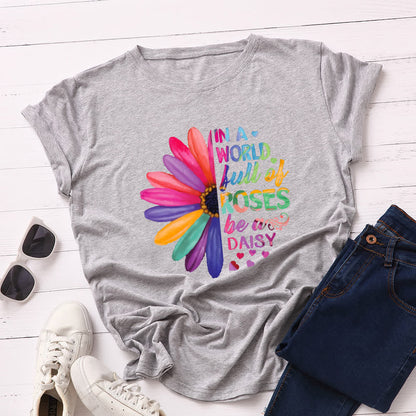 Plusock Plus Size Daisy Print Short Sleeve T-Shirt