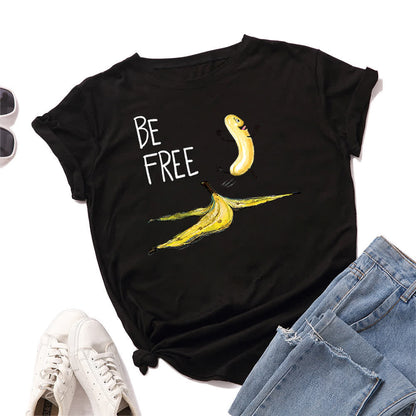 Plusock Plus Size Creative Banana Print Short Sleeve T-Shirt