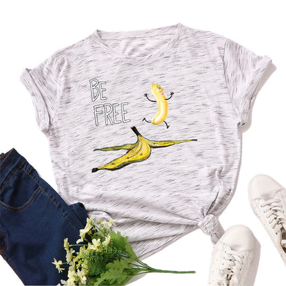 Plusock Plus Size Creative Banana Print Short Sleeve T-Shirt