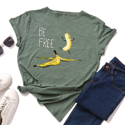 Plusock Plus Size Creative Banana Print Short Sleeve T-Shirt