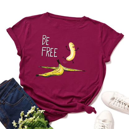 Plusock Plus Size Creative Banana Print Short Sleeve T-Shirt