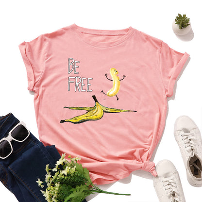 Plusock Plus Size Creative Banana Print Short Sleeve T-Shirt