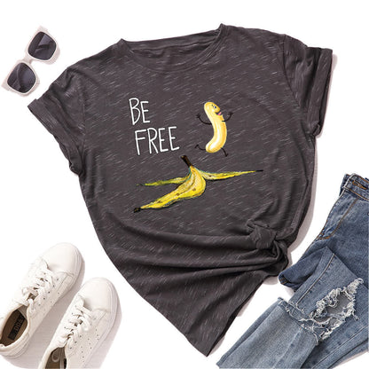 Plusock Plus Size Creative Banana Print Short Sleeve T-Shirt