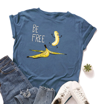 Plusock Plus Size Creative Banana Print Short Sleeve T-Shirt