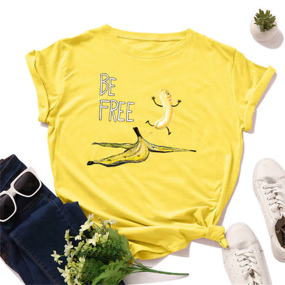 Plusock Plus Size Creative Banana Print Short Sleeve T-Shirt