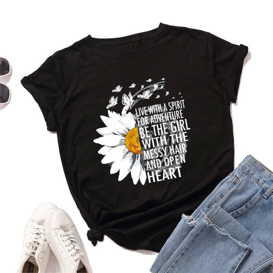 Plus Size Floral Letter Print Short Sleeve T-Shirt