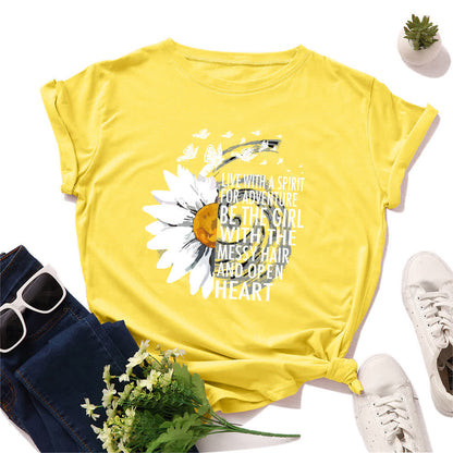 Plusock Plus Size Floral Letter Print Short Sleeve T-Shirt