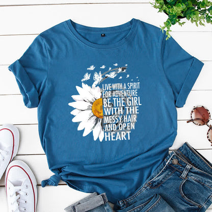 Plusock Plus Size Floral Letter Print Short Sleeve T-Shirt