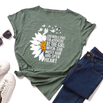 Plusock Plus Size Floral Letter Print Short Sleeve T-Shirt