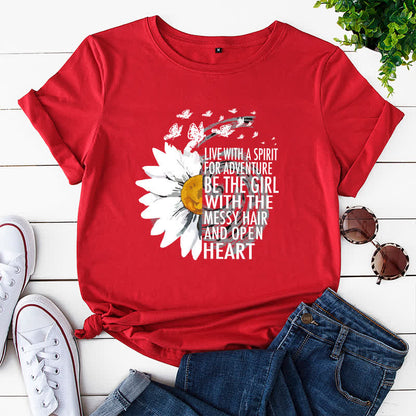 Plusock Plus Size Floral Letter Print Short Sleeve T-Shirt