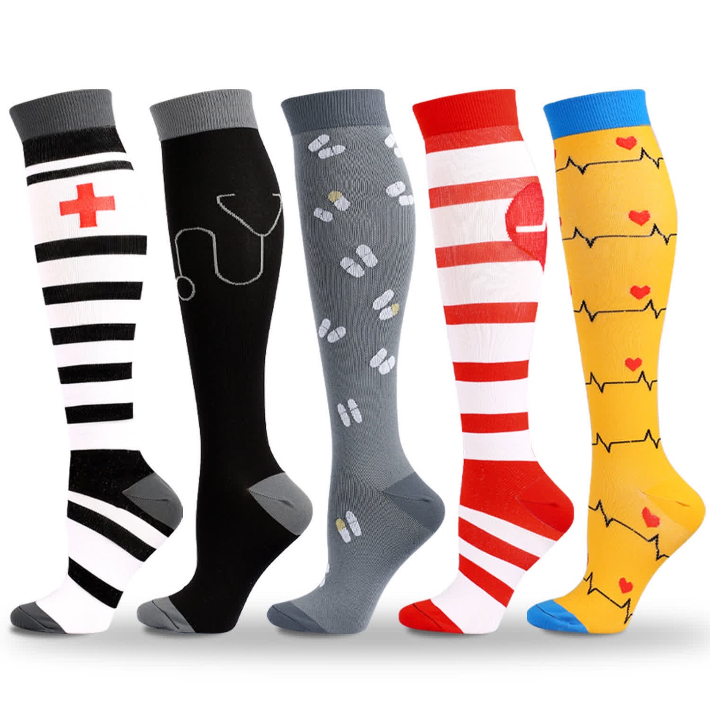 Plusock Medical Pattern Print Compression Socks(5 Pairs) - Multicolor - L/XL - image 0