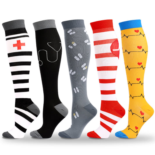 Plusock Medical Pattern Print Compression Socks(5 Pairs) - Multicolor - L/XL - image 0