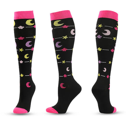 Plusock Heart and Moon Print Compression Socks(4 Pairs)