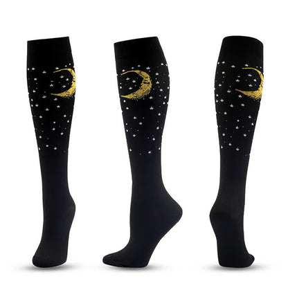 Plusock Heart and Moon Print Compression Socks(4 Pairs)