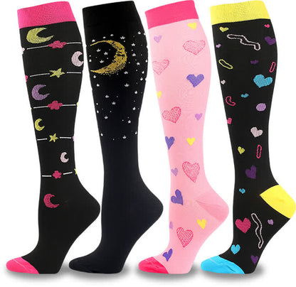 Plusock Heart and Moon Print Compression Socks(4 Pairs)