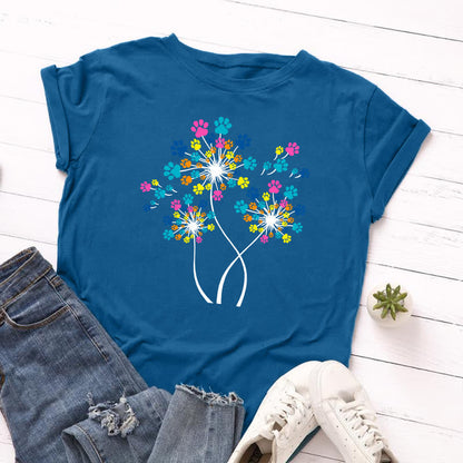 Plusock Plus Size Creative Dandelion Short Sleeve T-Shirt