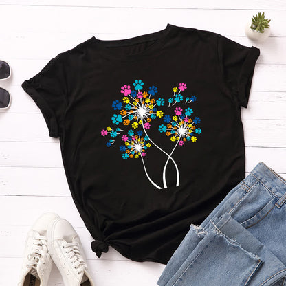 Plusock Plus Size Creative Dandelion Short Sleeve T-Shirt