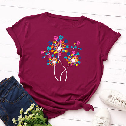 Plusock Plus Size Creative Dandelion Short Sleeve T-Shirt