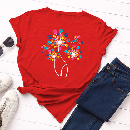Plusock Plus Size Creative Dandelion Short Sleeve T-Shirt